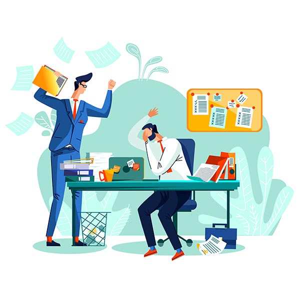 An illustration of a manager is shouting on the employee