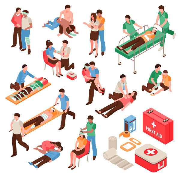 An illustration of First Aid in different situations
