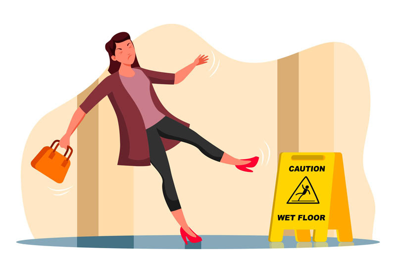 An illustration of a lady slips because of slippery floor