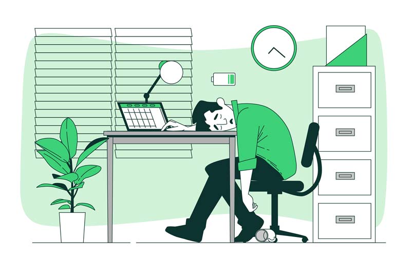 An illustration of an employee having body fatigue at workplace