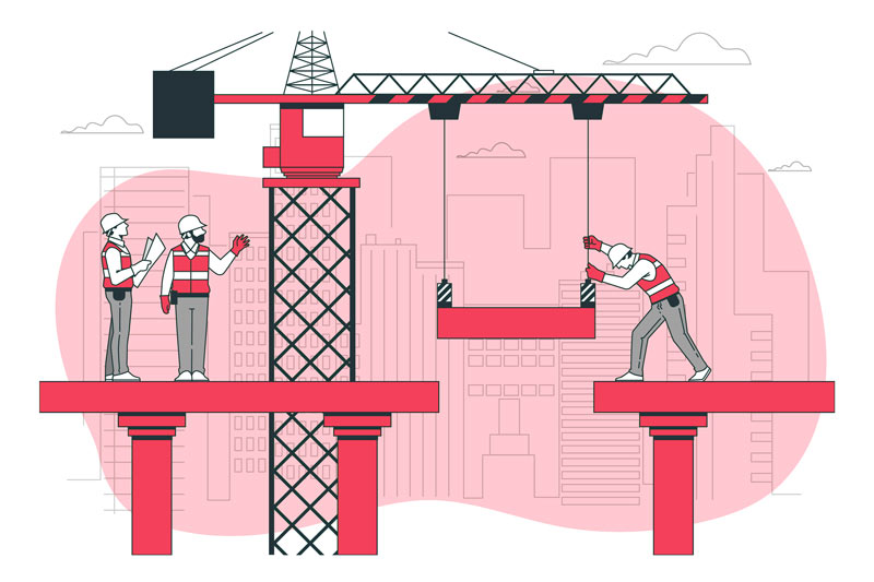 An illustration of workers working on the height