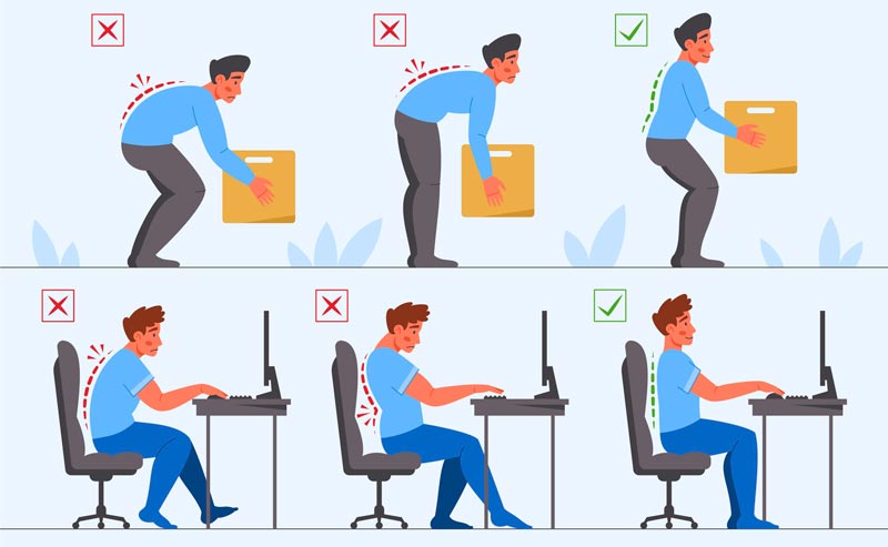 An illustration showing ergonomics safety at work